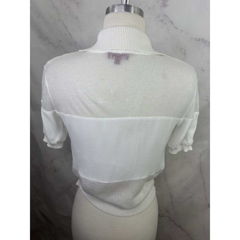 STAUD Short Sleeve Polo Mesh Top Blouse Women XS White Cropped Preppy Retro - Picture 3 of 16